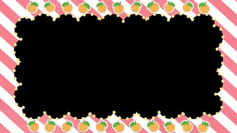 Animated Pink Striped Border Frame with Peach Fruit Illustrations Stock Footage 345317124