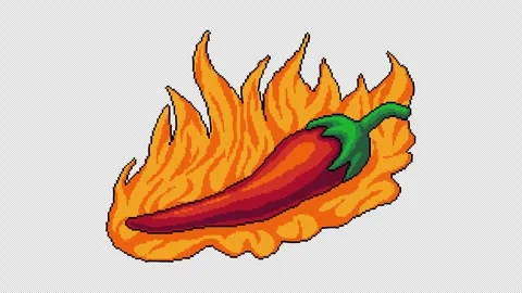 Animated pixel art chili pepper with fire Stock Footage 326782640