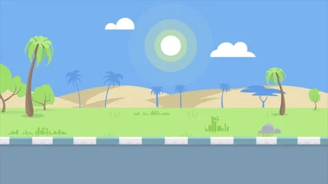 Animated pixel art design of daytime Ground, grass, sky, tree and stars. an.. Video stock 279148879