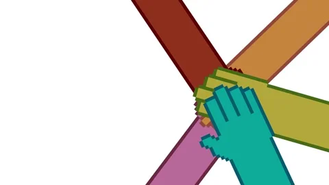 Animated pixel art of multicolored hands joining together to represent unity and Stock Footage 322220741
