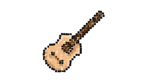 Animated Pixel icon. Classical six string guitar, musical instrument. Learn.. Stock Footage 257402996