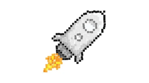 Animated Pixel icon. Flying space rocket. Flights to Mars, Moon and planets.. Vídeo Stock 263296774
