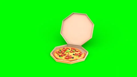 Animated Pizza Box Opens to Reveal Delicious Pizza Topped on Bright Vidéo 314935006