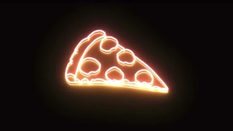 Animated pizza icon, neon element effect on black background Stock Footage 146759496