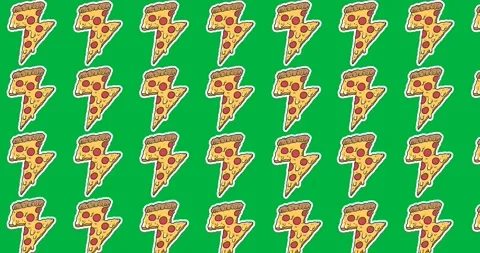 Animated pizza slice icons pattern for National Pizza Day awareness. Stock Footage 318504853