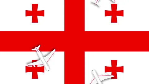 Animated plane flying over the the flag of georgia. Stock Footage 244733171