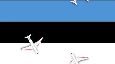 Animated plane flying over the the flag of Estonia. Video stock 244733240