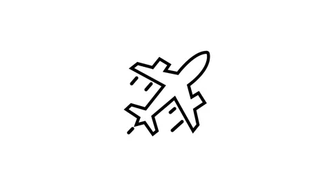 Animated plane white line icon. Commercial flight. Traveling Stock Footage 261690937