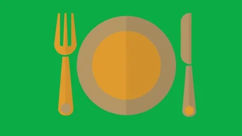 Animated plate fork and knife cutlery set appearing on green screen background Stock Footage 330881420
