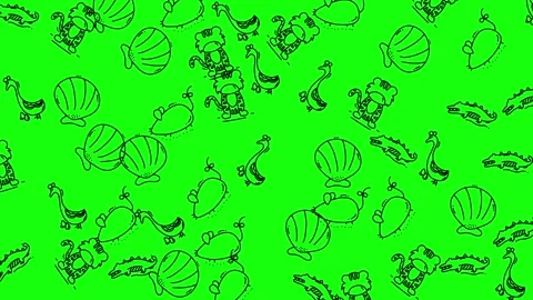 Animated Playful Doodle Pattern of Cartoon Animals and Seashells Moving on .. Stock Footage 320175578