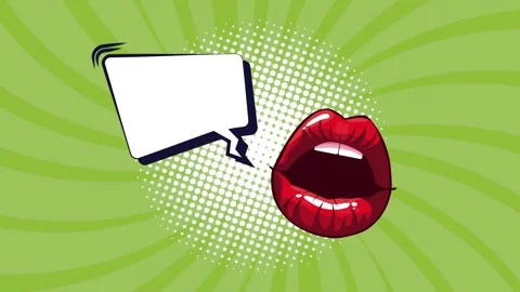 Animated pop art style red female lips talking with empty comic speech bubb.. Stock Footage 339216309