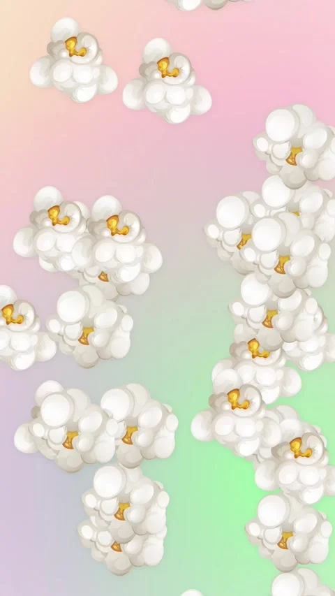 Animated Popcorn Falling Over Pastel Pink and Green Gradient Background Stock Footage 344714524