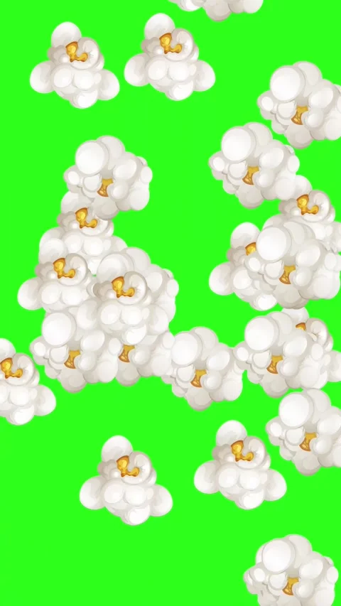 Animated Popcorn Kernels Falling and Bouncing on Green Screen Background Vidéo 344377592