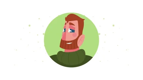 Animated portrait of young man with red beard and green sweater blinking in.. Stock Footage 333305291