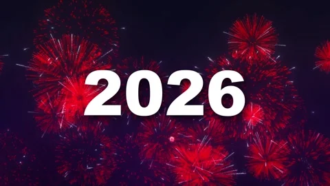Animated postcard, 2026 numbers appear, shifting, changing, red festive Stock-Footage 314971322
