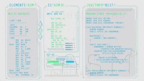 Animated poster of HUD interface with coding elements. Stock Footage 238988787