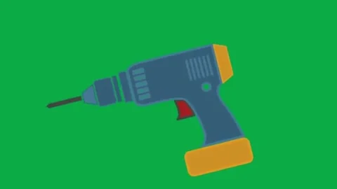 Animated power drill machine working icon moving on green screen background vide Stock Footage 332282511