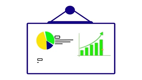Animated presentation board featuring financial pie chart and growing bar g.. Stock Footage 313423276