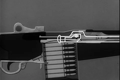 Animated presentation of chambering function of the M14 rifle - 1960 Stock Footage 108042597