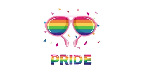 Animated pride event graphic with rainbow colored sunglasses and falling co.. Video stock 338422902