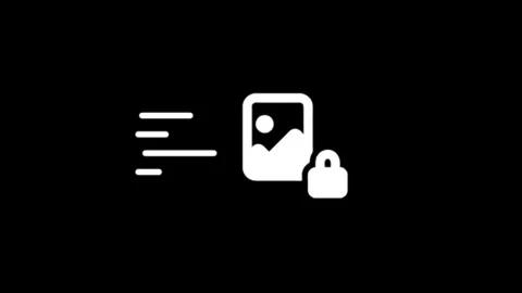 Animated private image icon moving with speed lines on black background in .. Video stock 346497480