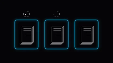 Animated process flowchart with glowing neon icons Stock Footage 345729860