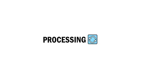 Animated processing status text with rotating sync icon Stock Footage 340636433