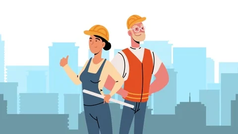Animated professional architect and construction worker standing together b.. Stock-Footage 338423679