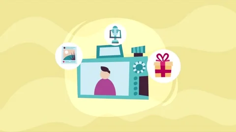 Animated professional camera icon showing social media content creation sym.. 库存影片 338890387