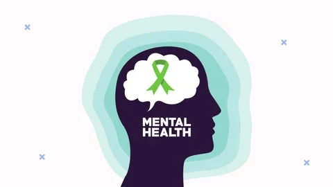 Animated profile head with speech bubble and green ribbon representing ment.. Vídeo Stock 339055288