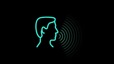 Animated profile outline of man speaking sending sound waves on black backg.. Stock Footage 336803722