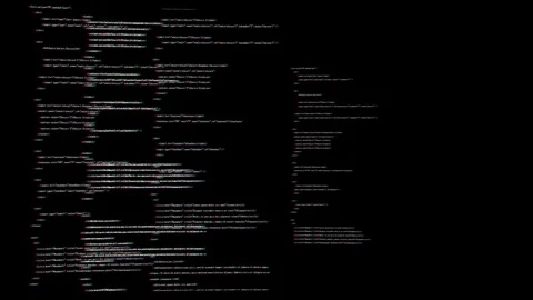 Animated programming code scrolling, white characters black background Stock Footage 94699566