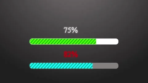 Animated progress bars sixty three seventy five percent digital hud neon in.. Stock Footage 321581409