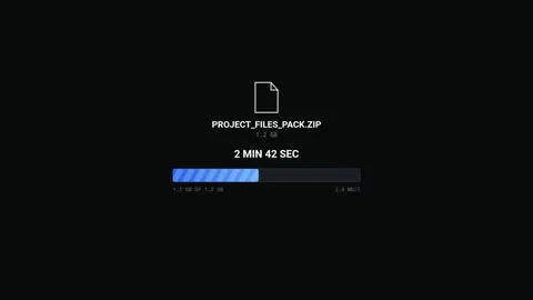 Animated project files extraction with blue progress bar in black background Stock Footage 346502334