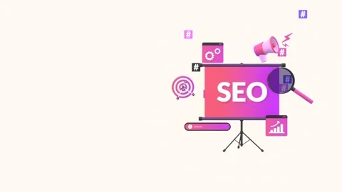 Animated Projector Screen with SEO Text and Icons plus Copy Space for Text. Stock Footage 313852395