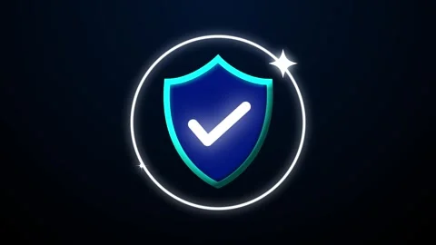 Animated protection shild with a check mark glow on dark background Stock Footage 306638700