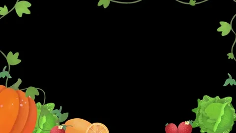 Animated Pumpkin and Vegetable Border Frame on Black Background for Seasonal Video stock 339166365