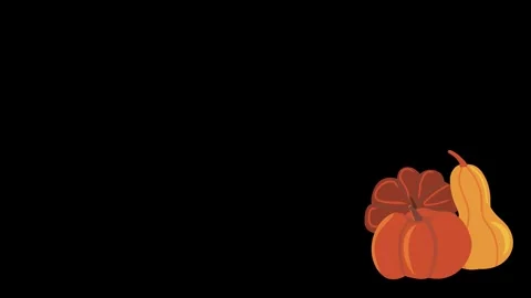Animated pumpkins jump and form a composition in the corner on black background. Stock Footage 323438586
