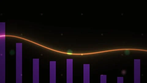 Animated Purple Bar Chart with Glowing Orange Wave Trend Line on Dark Backg.. Stock Footage 344719426