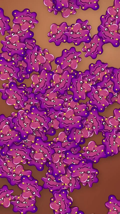 Animated Purple Cartoon Germs Falling Over Brown Gradient Background Stock Footage 340323782