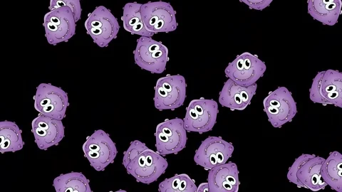 Animated Purple Cartoon Microbes Falling Against a Black Background Stock Footage 340195286