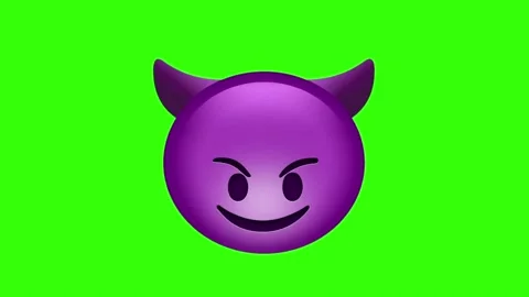 Animated purple devil face emoji on green screen background Stock Footage 329405881