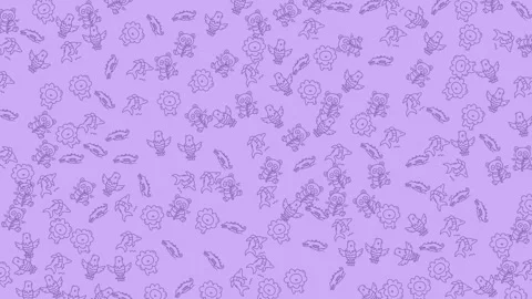 Animated purple doodle pattern with cute whimsical animals moving playfully.. Vídeo Stock 342474259