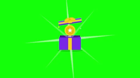 Animated purple gift box opening with glowing golden star coin on green scr.. Stock Footage 344862841