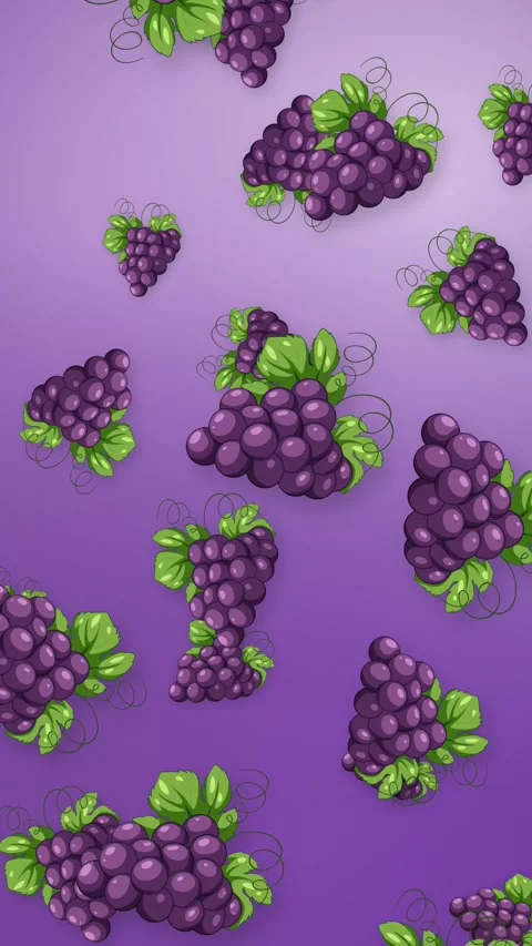 Animated Purple Grapes Falling Downward on a Gradient Mesh Background Stock Footage 344831351