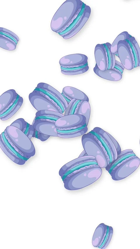 Animated Purple Macarons Falling and Floating on a White Background Stock Footage 345704924