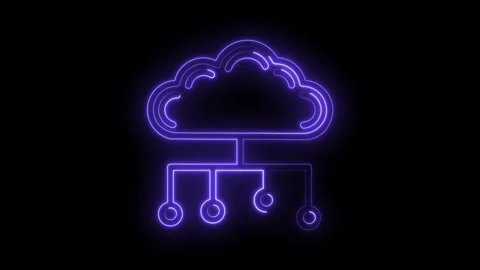 Animated purple neon cloud computing network connecting to server nodes Stock Footage 322974735