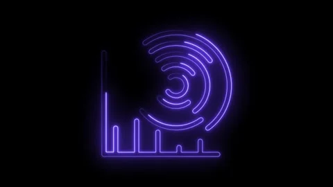 Animated purple neon cybernetic data visualization bars and circular graph on Video stock 322960455