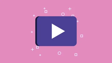 Animated purple play button icon with floating geometric shapes on a soft p.. Stock Footage 339212775