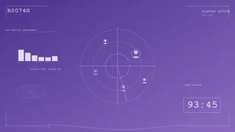 Animated purple sci-fi HUD radar screen with charts 스톡 동영상 346158404